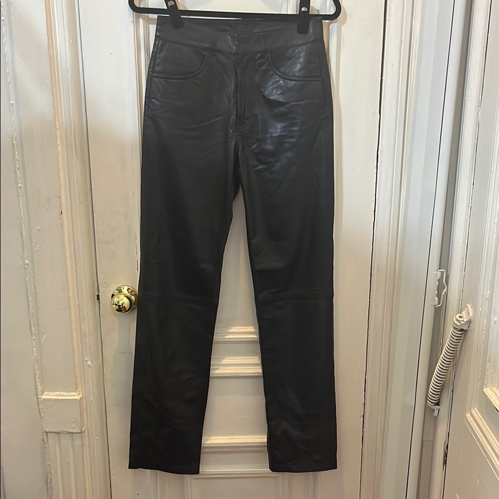 Massimo Dutti Dark Blue Leather Pants